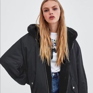 ZARA REVERSIBLE OVERSIZED BLACK BOMBER JACKET